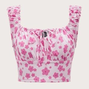 Floral Print Ruched Tie Crop top